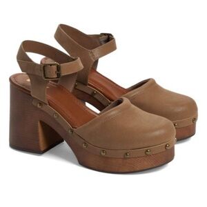 MIA Analie Platform Clog Womens 9.5 Chunky Wood Heels Neutral Tan Mary Jane Shoe